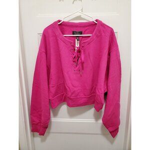 Victoria's Secret XLARGE Pink Dahlia Lace Up Crew Sweatshirt New